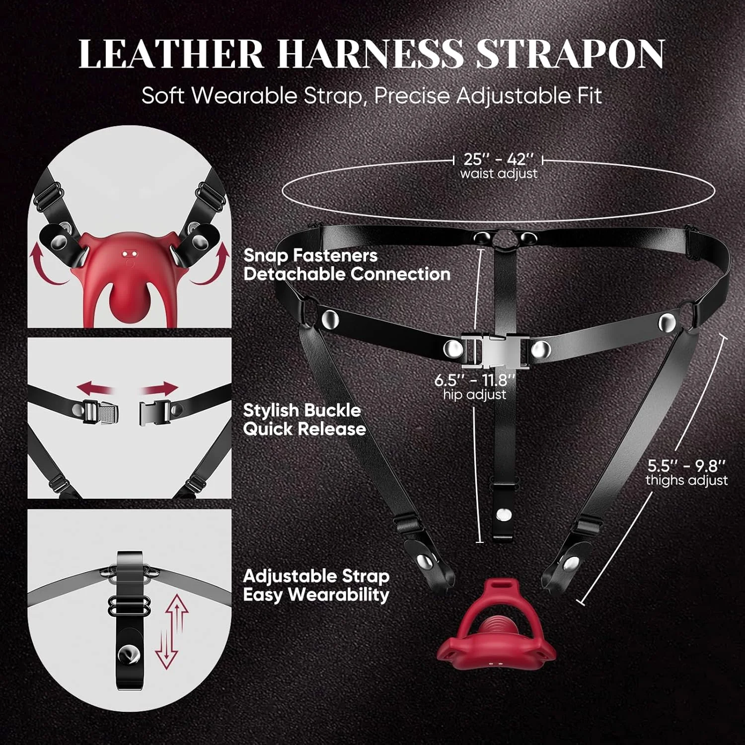 CrimsonControl Red Cock Ring Clit Vibrator Remote Harness - Image 6