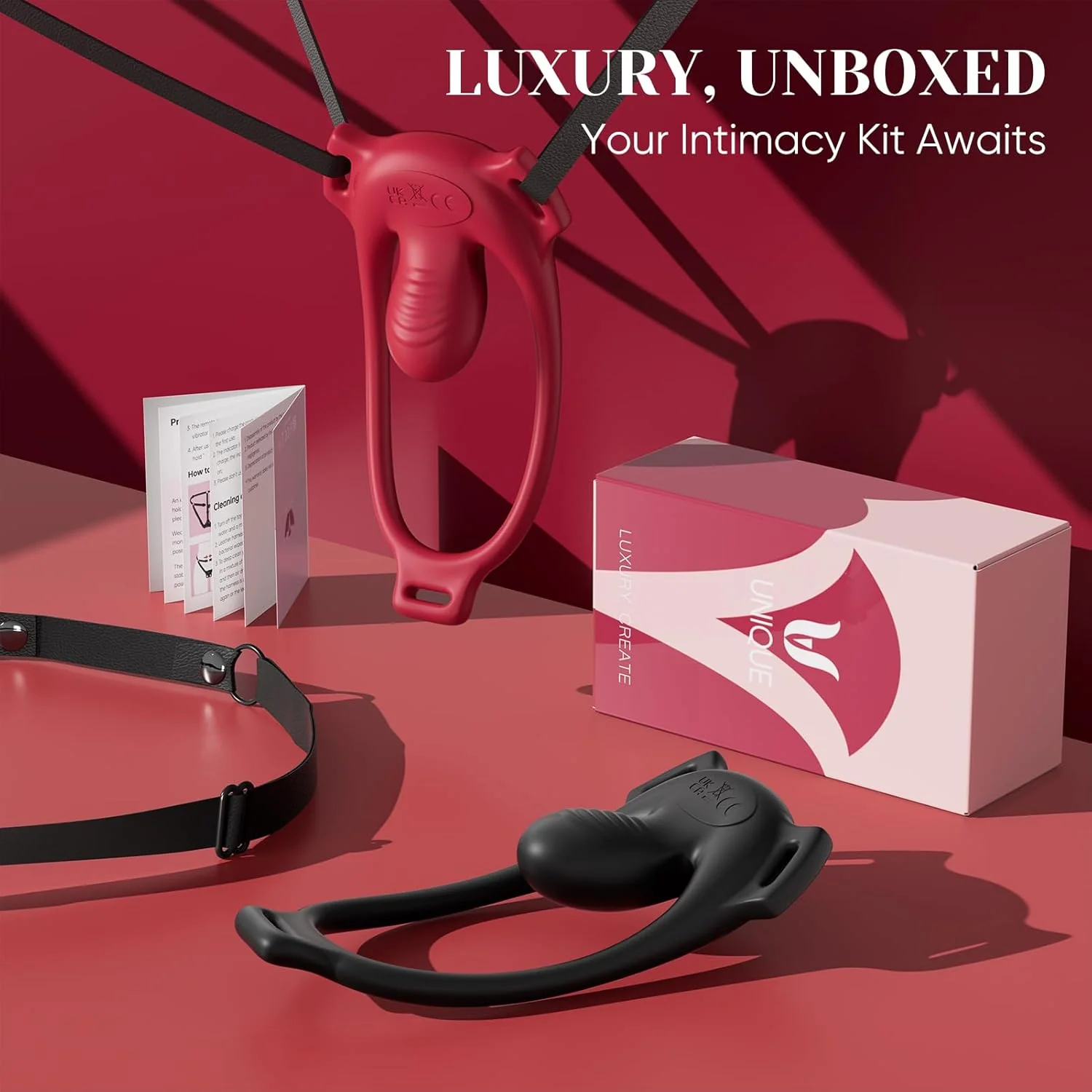 CrimsonControl Red Cock Ring Clit Vibrator Remote Harness - Image 9