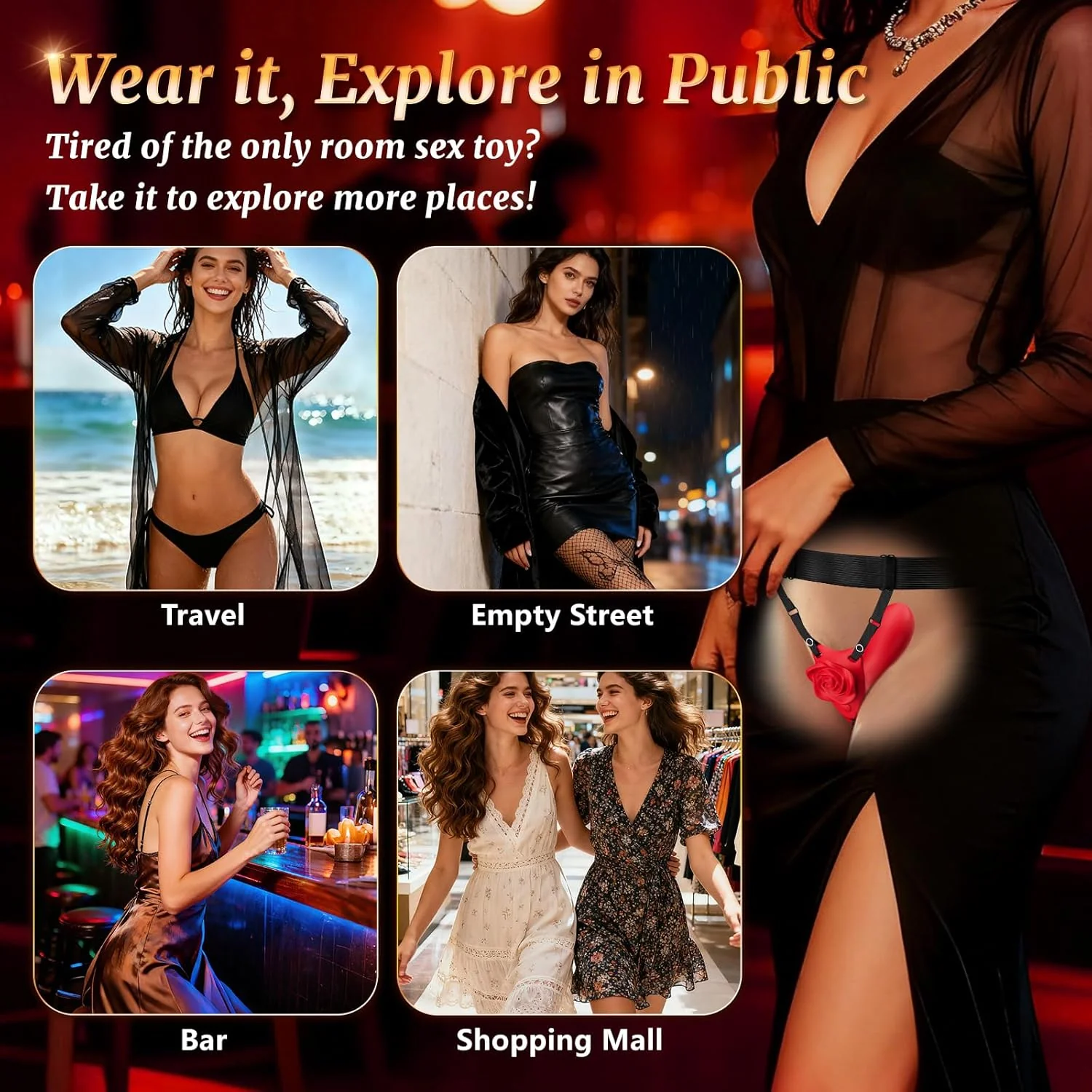 RoseRider Wearable Strap-On Panty Vibrator APP 10 Modes - Image 3